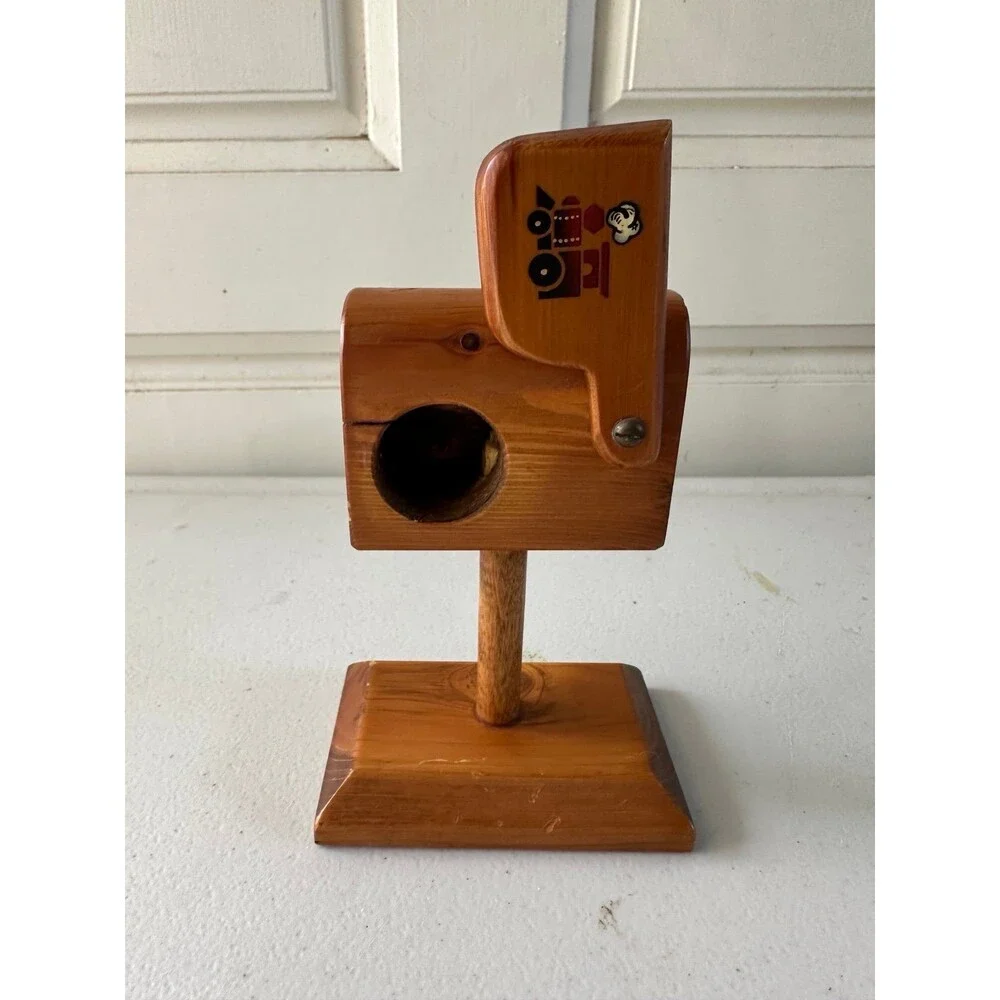Jenny & Jan's Crafts Vintage Wooden Mailbox Train Postage Stamp Roll Dispenser